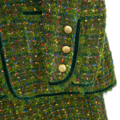 Chanel Setup Suit Jacket Skirt Green #40