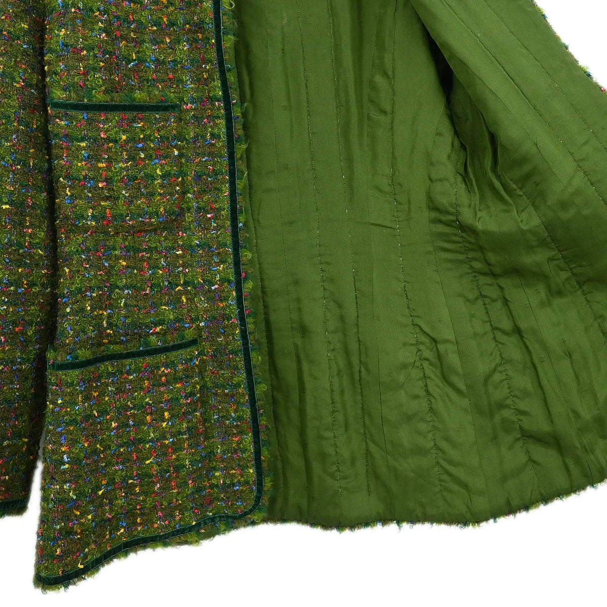 Chanel Setup Suit Jacket Skirt Green #40