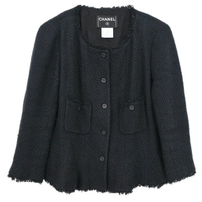 Chanel 2006 Single Breasted Collarless Jacket Black #44