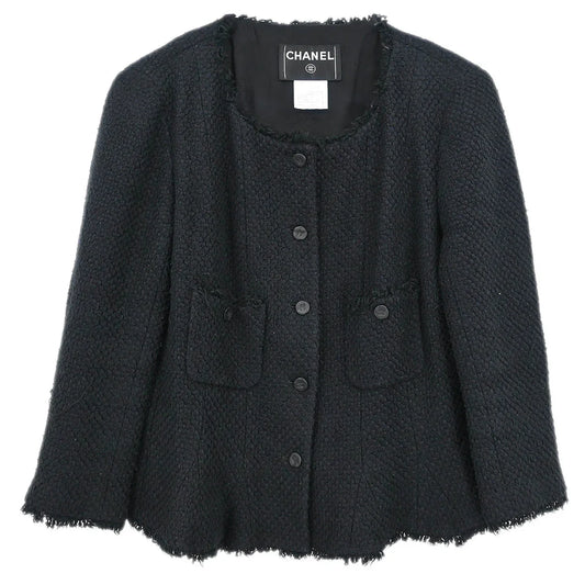 Chanel 2006 Single Breasted Collarless Jacket Black #44