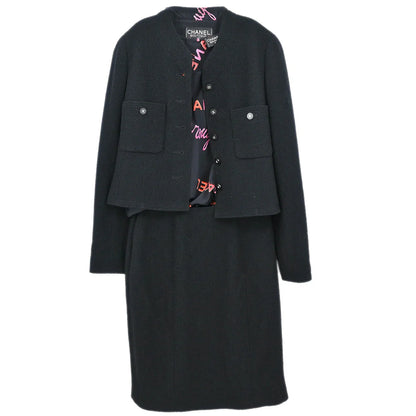 Chanel Setup Suit Jacket Top Skirt Black