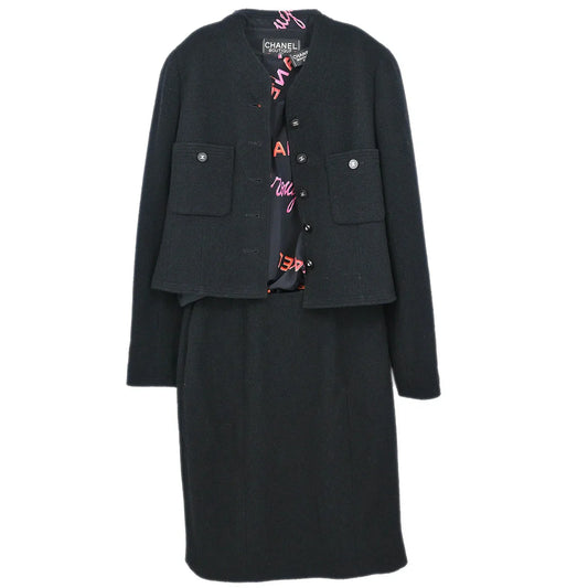 Chanel Setup Suit Jacket Top Skirt Black