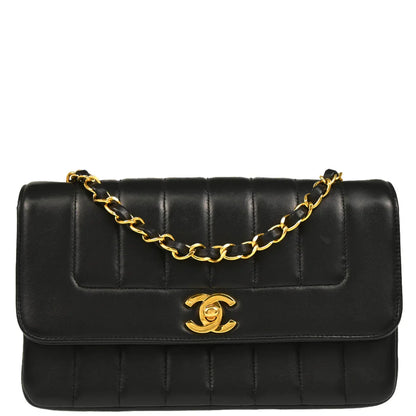 Chanel 1994-1996 Mademoiselle Black Lambskin Shoulder Bag