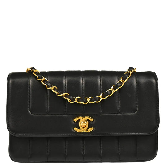Chanel 1994-1996 Mademoiselle Black Lambskin Shoulder Bag