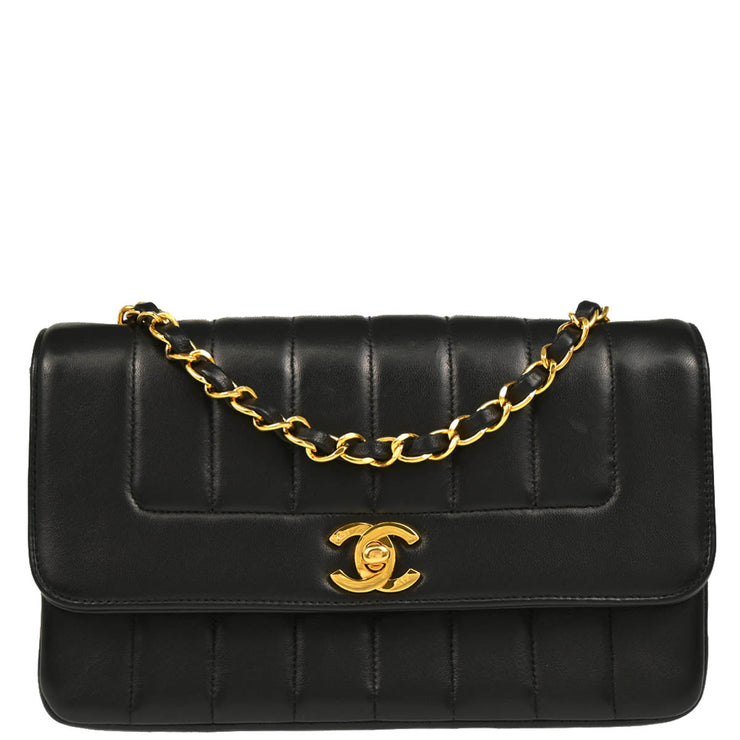 Chanel 1994-1996 Mademoiselle Black Lambskin Shoulder Bag