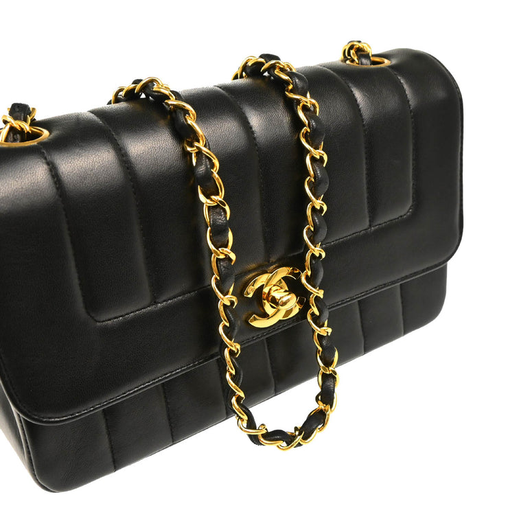 Chanel 1994-1996 Mademoiselle Black Lambskin Shoulder Bag