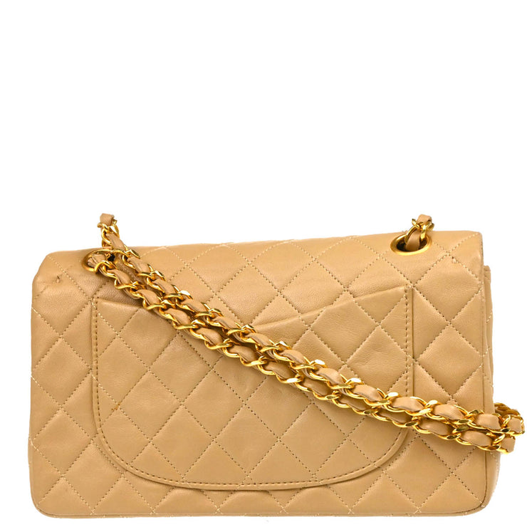 Chanel 1989-1991 Beige Lambskin Small Classic Double Flap Shoulder Bag