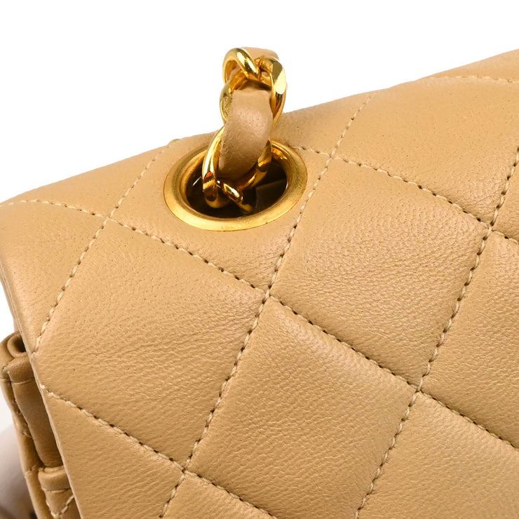 Chanel 1989-1991 Beige Lambskin Small Classic Double Flap Shoulder Bag