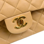 Chanel 1989-1991 Beige Lambskin Small Classic Double Flap Shoulder Bag