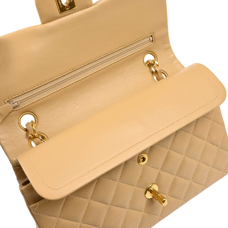 Chanel 1989-1991 Beige Lambskin Small Classic Double Flap Shoulder Bag