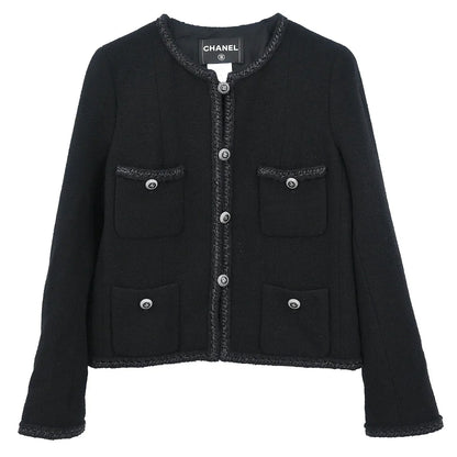 Chanel 2008 Single Breasted Collarless Jacket Black #38