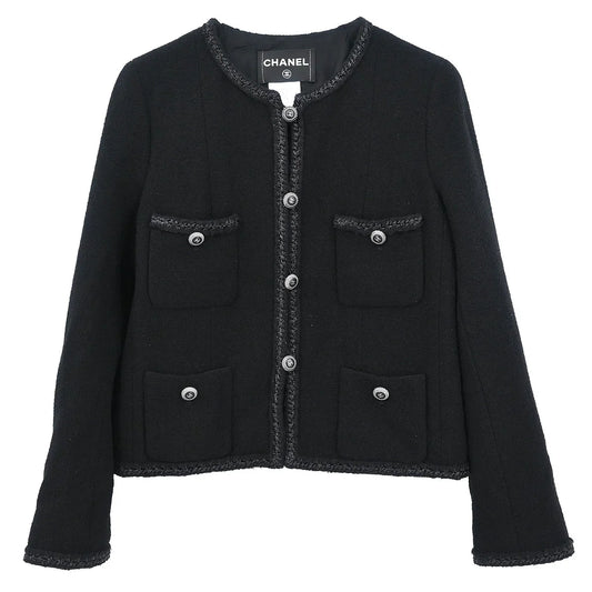 Chanel 2008 Single Breasted Collarless Jacket Black #38