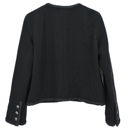Chanel 2008 Single Breasted Collarless Jacket Black #38