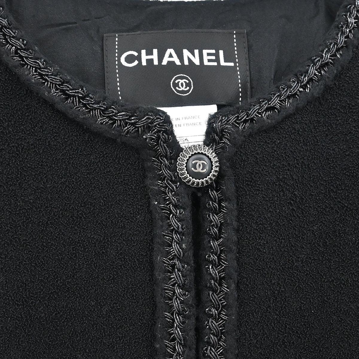 Chanel 2008 Single Breasted Collarless Jacket Black #38