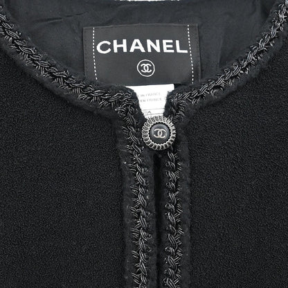 Chanel 2008 Single Breasted Collarless Jacket Black #38