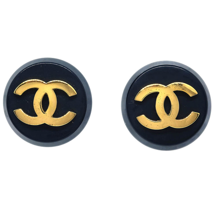 Chanel Gold Black Button Earrings Clip-On 26