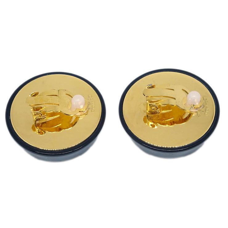 Chanel Gold Black Button Earrings Clip-On 26