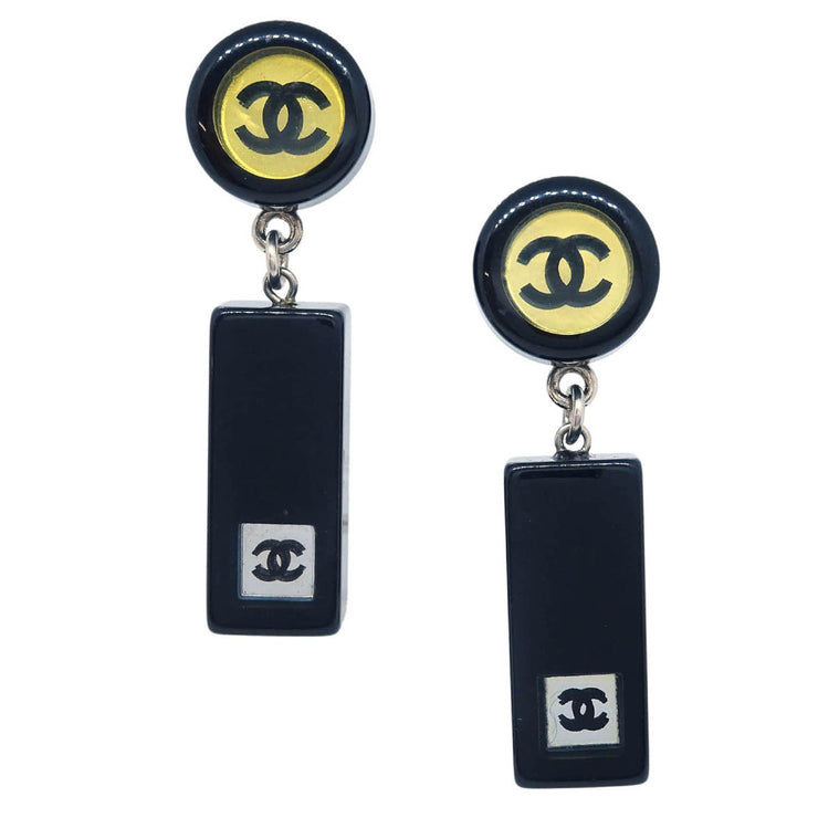 Chanel Dangle Piercing Earrings Black Silver 01P