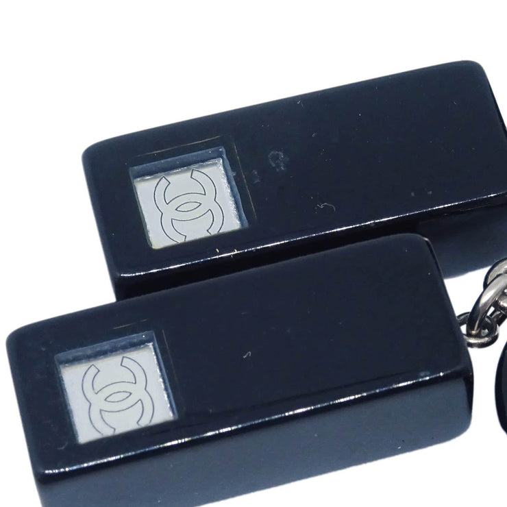 Chanel Dangle Piercing Earrings Black Silver 01P