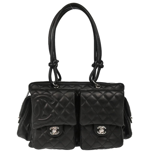 Chanel 2003-2004 Black Calfskin Cambon Ligne Reporter Bag Handbag
