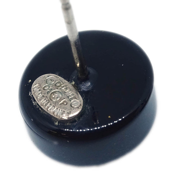 Chanel Button Piercing Earrings Black Silver 01P