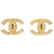 Chanel Gold CC Earrings Clip-On Rhinestone 2084