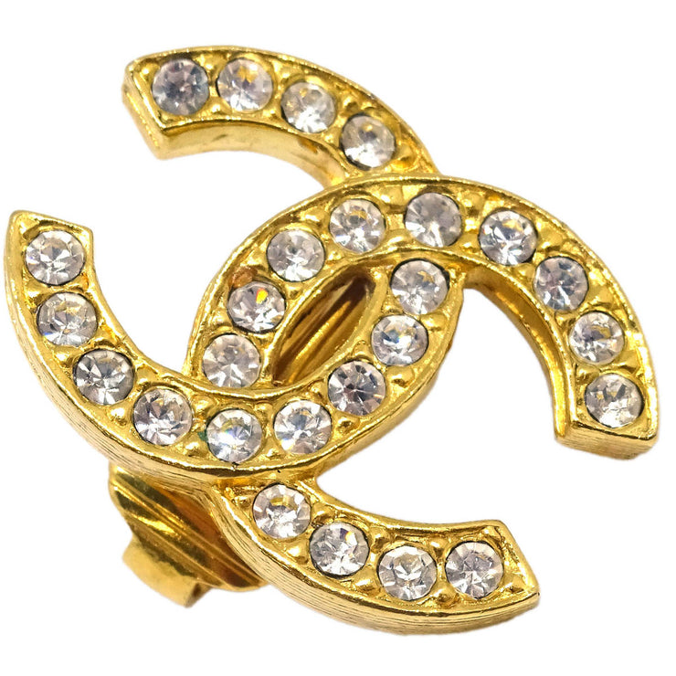 Chanel Gold CC Earrings Clip-On Rhinestone 2084