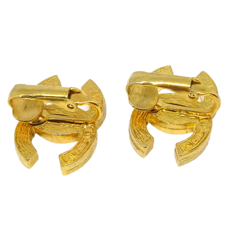 Chanel Gold CC Earrings Clip-On Rhinestone 2084