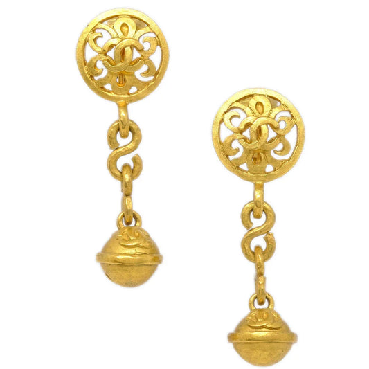 Chanel Dangle Bell Earrings Clip-On Gold 95P
