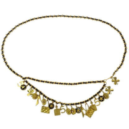 Chanel Gold Black Icon Chain Belt 94A Small Good