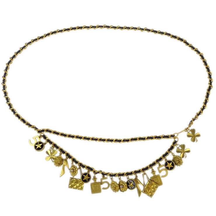 Chanel Gold Black Icon Chain Belt 94A Small Good