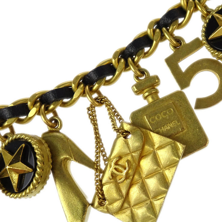 Chanel Gold Black Icon Chain Belt 94A Small Good