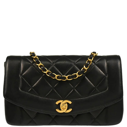 Chanel 1991-1994 Black Lambskin Small Diana Shoulder Bag