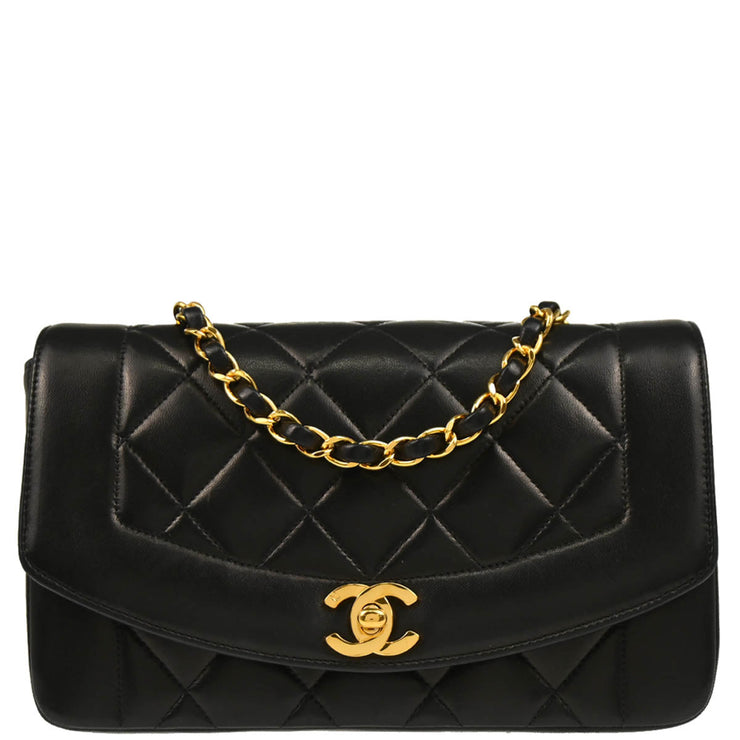 Chanel 1991-1994 Black Lambskin Small Diana Shoulder Bag