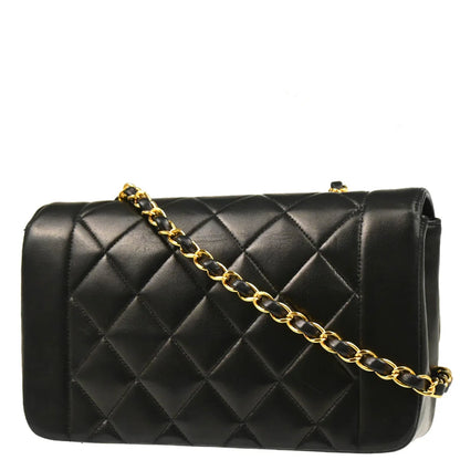 Chanel 1991-1994 Black Lambskin Small Diana Shoulder Bag