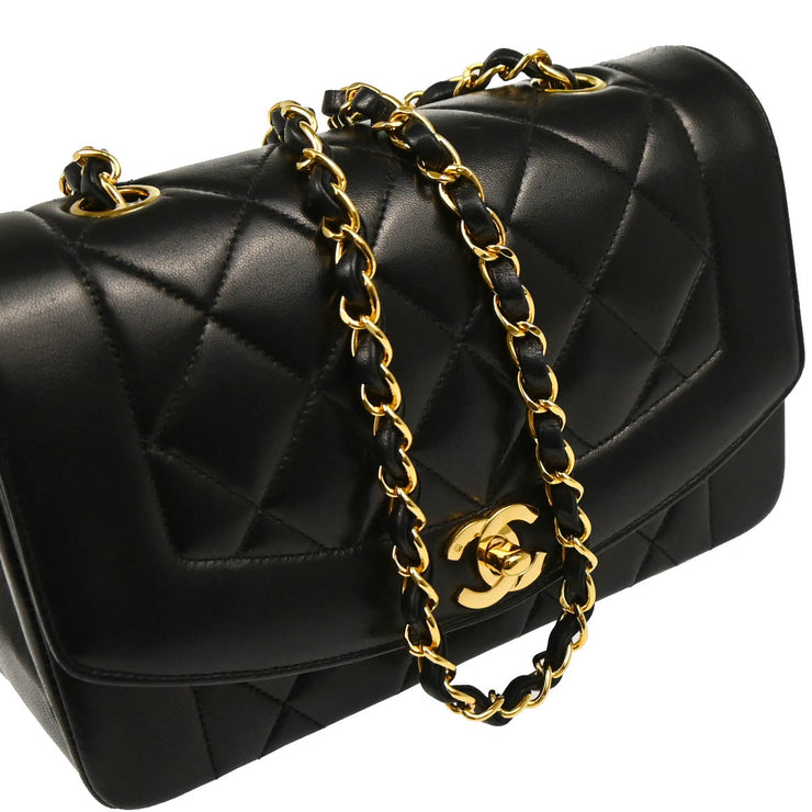 Chanel 1991-1994 Black Lambskin Small Diana Shoulder Bag