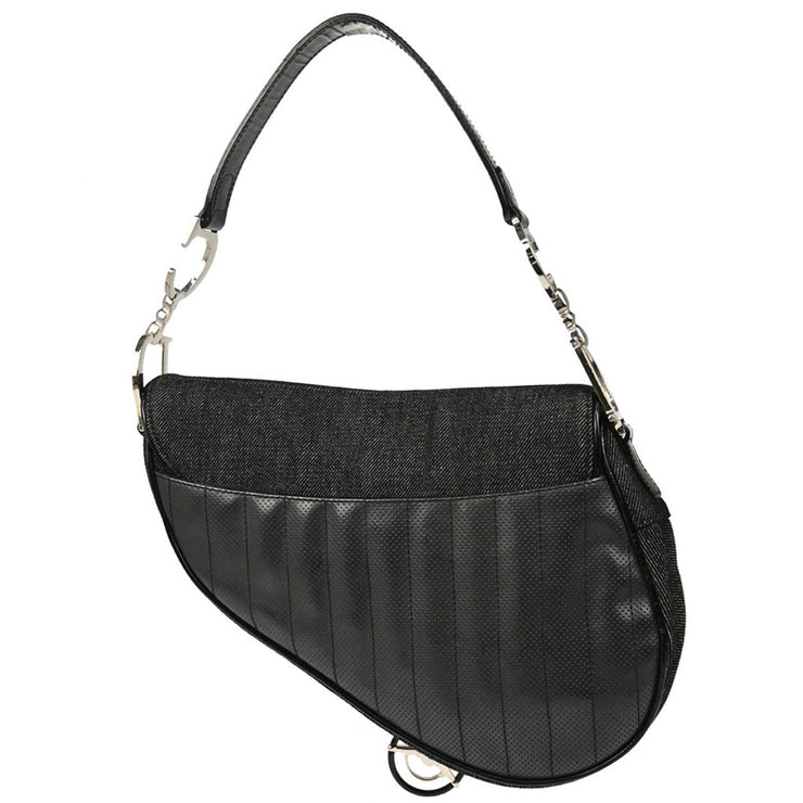 Christian Dior 2001 Black Red Canvas Leather Cadillac Saddle Handbag