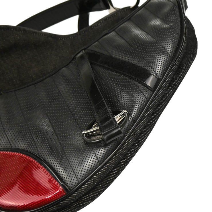 Christian Dior 2001 Black Red Canvas Leather Cadillac Saddle Handbag