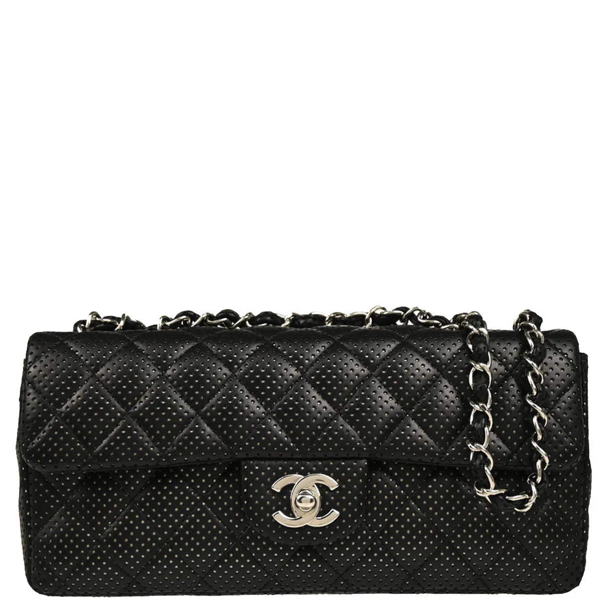 Chanel 2006-2008 Black Perforated Lambskin East West Shoulder Bag
