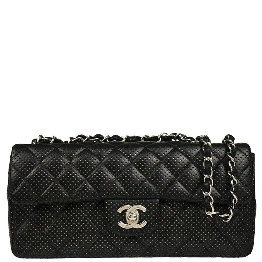 Chanel 2006-2008 Black Perforated Lambskin East West Shoulder Bag