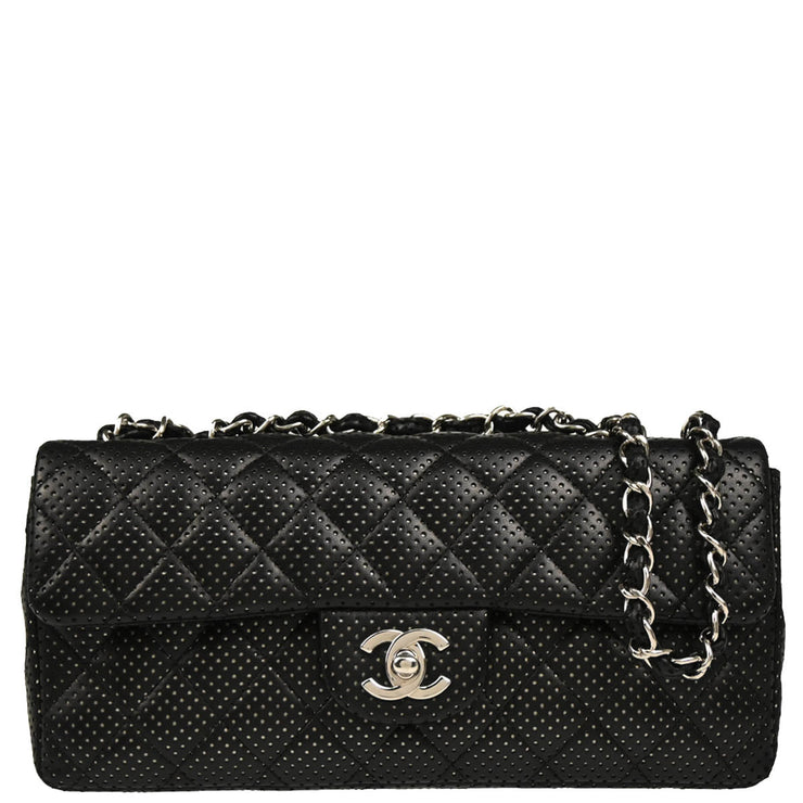 Chanel 2006-2008 Black Perforated Lambskin East West Shoulder Bag