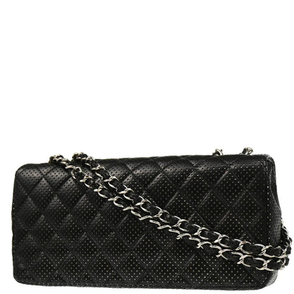 Chanel 2006-2008 Black Perforated Lambskin East West Shoulder Bag