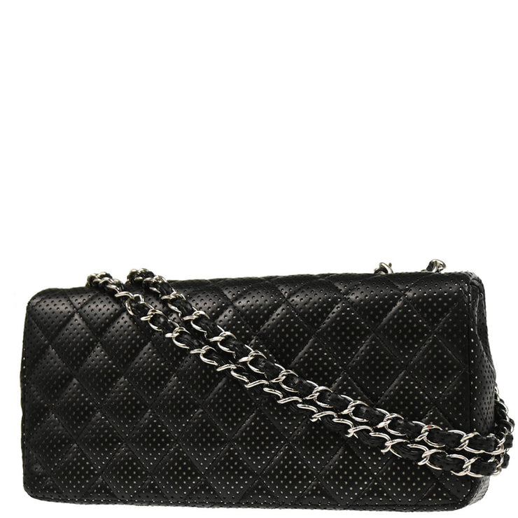 Chanel 2006-2008 Black Perforated Lambskin East West Shoulder Bag