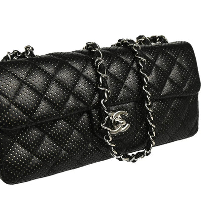 Chanel 2006-2008 Black Perforated Lambskin East West Shoulder Bag