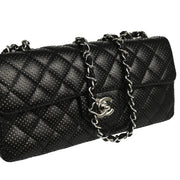 Chanel 2006-2008 Black Perforated Lambskin East West Shoulder Bag