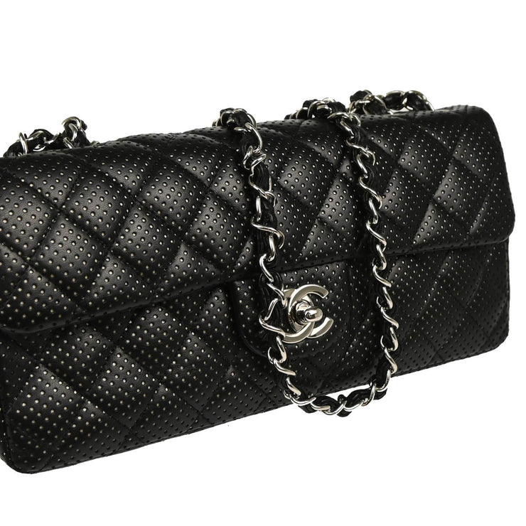 Chanel 2006-2008 Black Perforated Lambskin East West Shoulder Bag