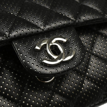 Chanel 2006-2008 Black Perforated Lambskin East West Shoulder Bag