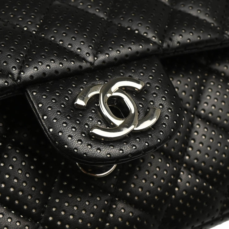 Chanel 2006-2008 Black Perforated Lambskin East West Shoulder Bag