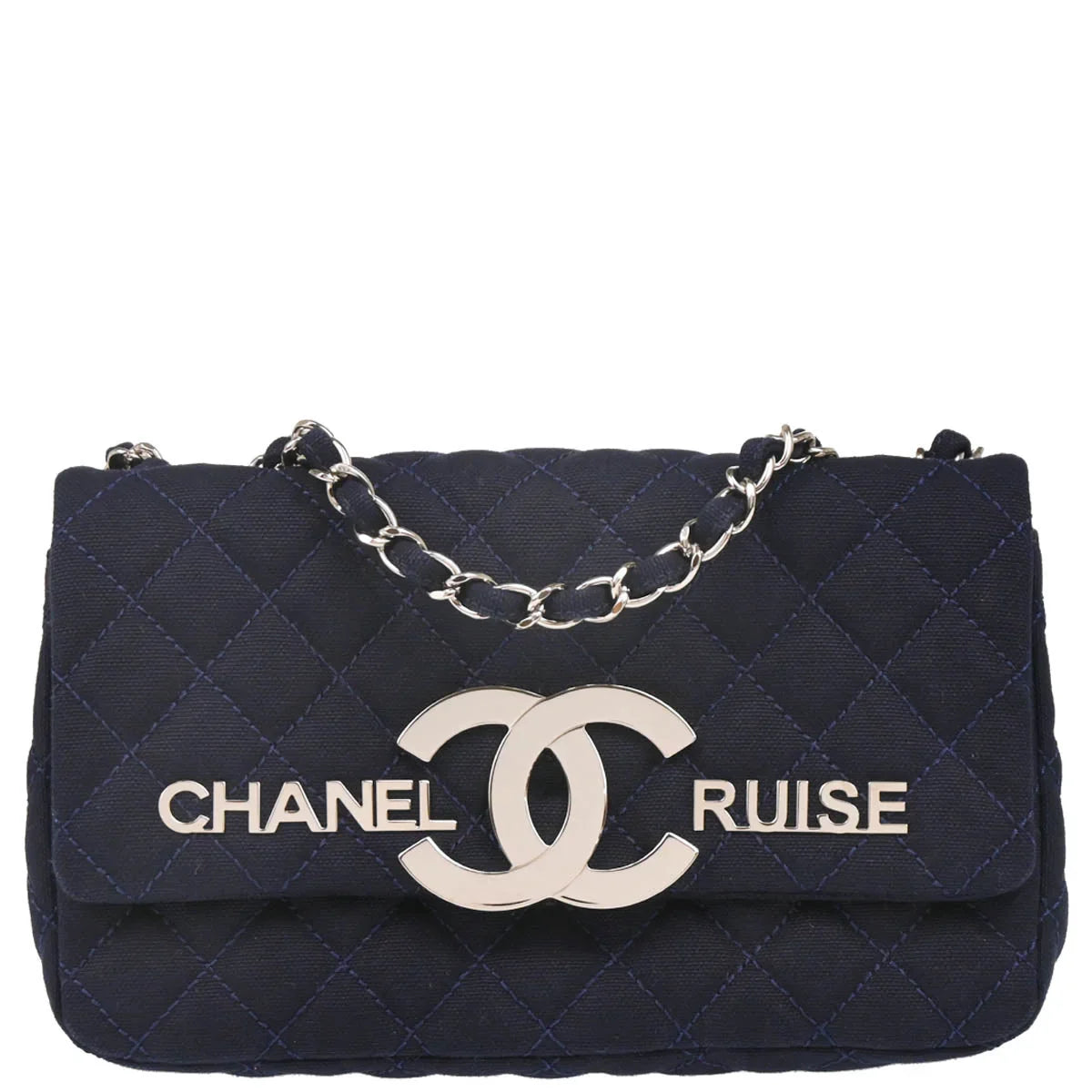 Chanel 2008-2009 Navy Cotton Cruise Line Shoulder Bag