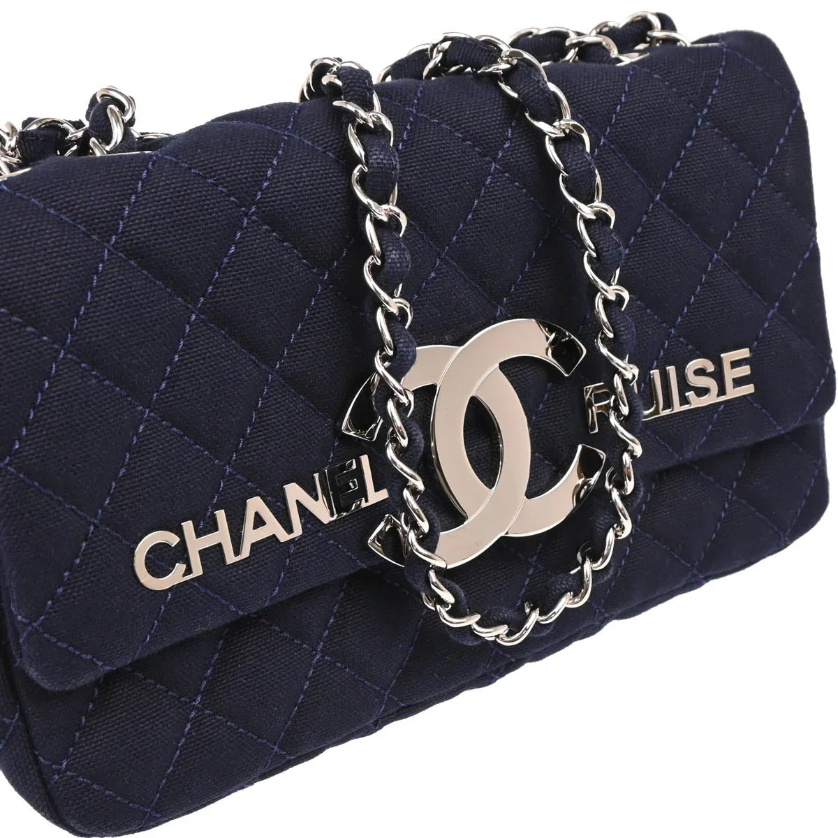 Chanel 2008-2009 Navy Cotton Cruise Line Shoulder Bag